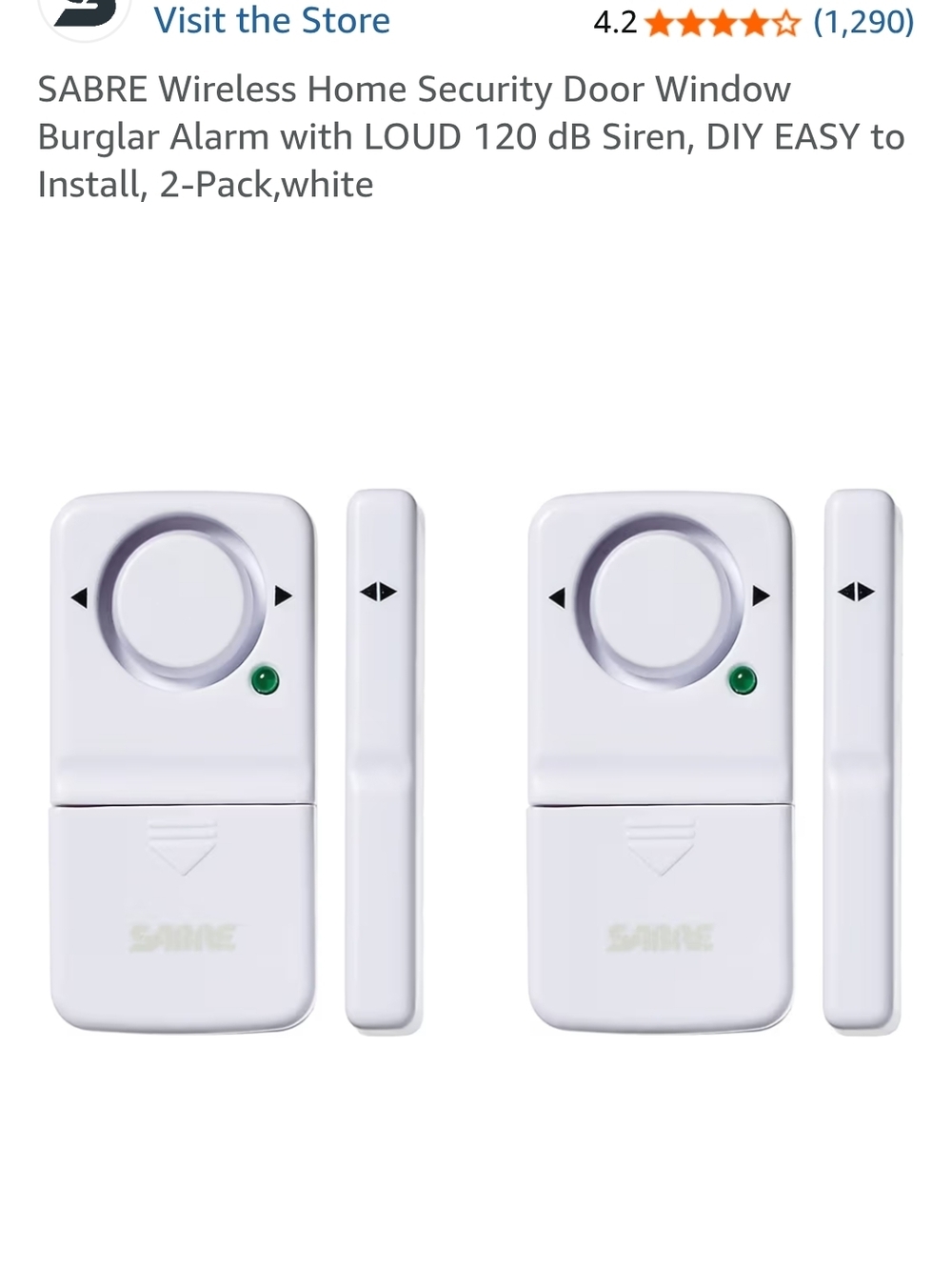 SABRE Wireless Home Security Door/Window Alarm - White (2-Pack)